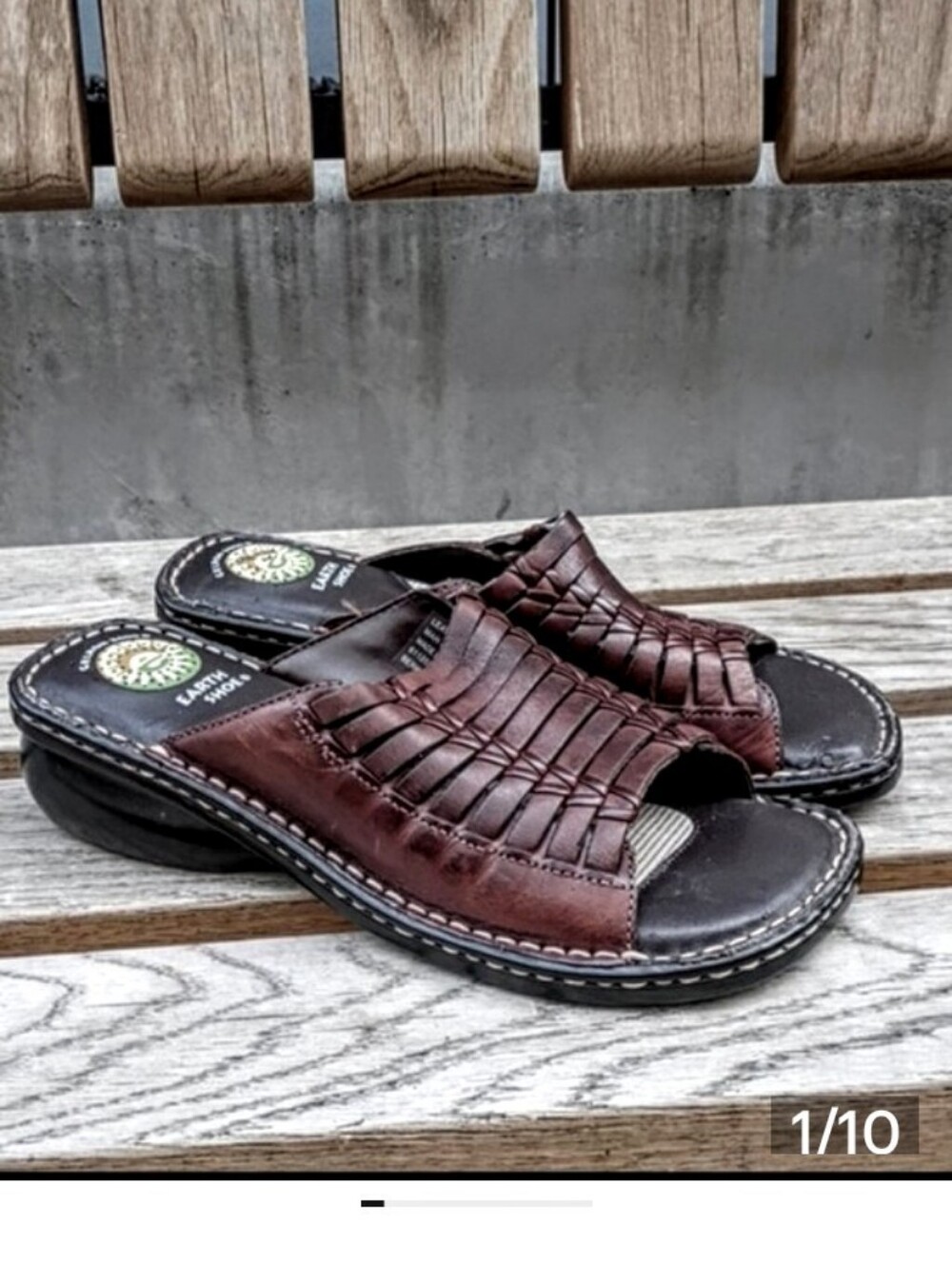 New Earth Shoe Berkshire Leather Woven Slides sz 8